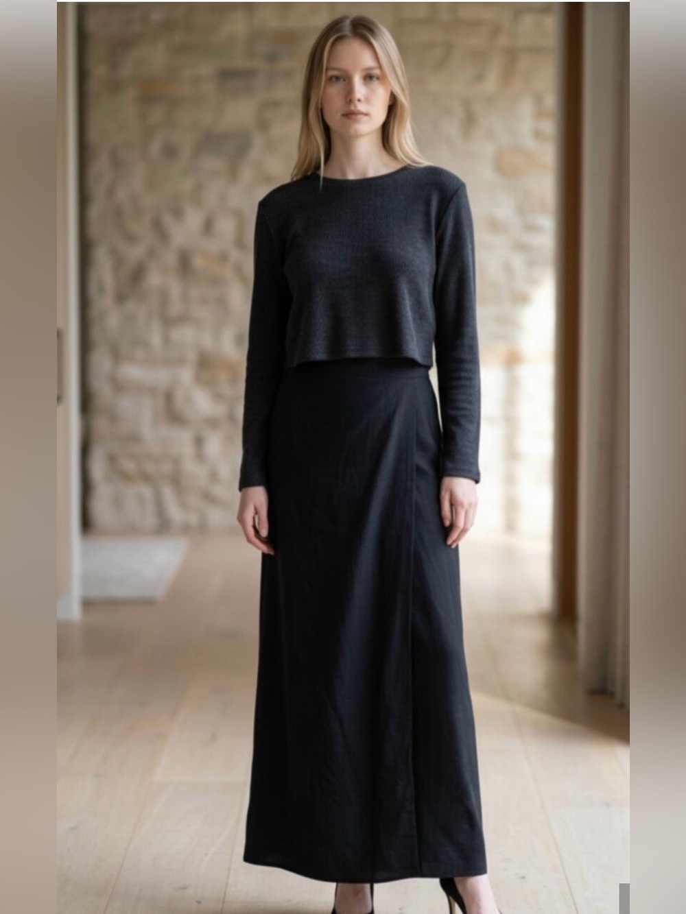 Armani Exchange Black Maxi Dress— Sleek Floor-Length Style